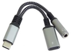 PremiumCord Adapter, USB-C/3, 5mm Jack DAC chippel + USB-C töltéshez, M/F/F, szürke (KU31ZVUK04) (KU31ZVUK04)
