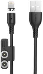 FONENG X62 3 az 1-ben USB-C/Lightning/Micro-USB kábel mágnessel, 2.4A, 1m (fekete)
