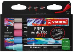 STABILO Free Acrylic T300 akril marker, Candy készlet, 5 szín/készlet (SW6925)