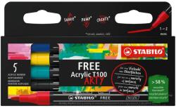 STABILO Free Acrylic T100 akril marker, Royal készlet, 5 szín/készlet (SW691501)