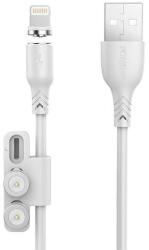FONENG X62 3 az 1-ben USB-C/Lightning/Micro-USB kábel mágnessel, 2.4A, 1m (fehér)
