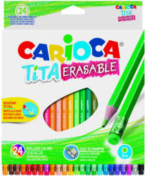 CARIOCA Creioane colorate CARIOCA Tita Erasable, hexagonale, flexibile, erasable, 24 culori/cutie, cu guma (CA-42938) - vexio