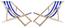  2 db bükkfa összecsukható napozóágy kék csíkos, 3 fokozatú döntés