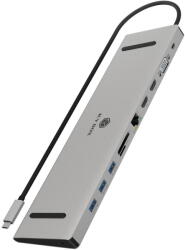 RaidSonic Docking Station USB-C 61145 - USB-C, 3x USB-A, 2x HDMI, VGA, RJ-45 Gigabit LAN, Argintiu - Compatibil MacBook (61145) - pcone