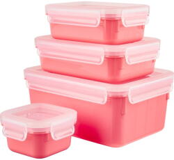 emsa CLIP & CLOSE Color food storage container, 4-piece set (coral/transparent, rectangular, 4 containers + 4 lids) (NO)