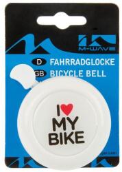 M-Wave acél csengő, 58 mm, fehér, I Love My Bike dizájn