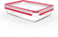 emsa CLIP & CLOSE glass food storage container 3.0 liters (transparent/red, rectangular) (N1041200)
