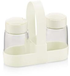 IRIS C-00381 Drop üveg fűszerszóró szett tartóval, 2 darabos 2*100ml, fekete vagy elfántcsont színű (C-00381)