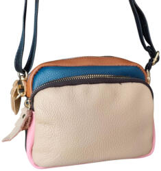 Made In Italia Valódi bőr női oldaltáska bézs kék színes kisméretű divattáska egyedi (en-1710-beige-blue)