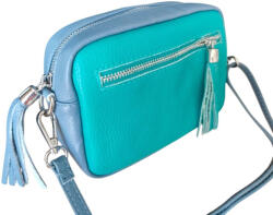 Made in Italy Italy valódi Bőr Női táska kék szürke kisméretű prémium olasz (na-588-blue)