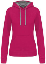 Kariban Női pulóver kontrasztos bélésű kapucnival, Kariban KA465, Fuchsia/Fine Grey-M (ka465fu-fg-m)