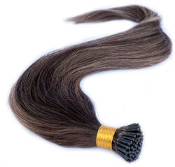 HairExtensionShop Keratinos I-TIP Emberi Póthaj Mikró Gyűrűzéshez Piano Balayage Sötét Középbarna (R3-3T5) (RIT60-R3-3T5)