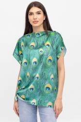 Shopika Summer Bluza de vara tip poncho din matase cu imprimeu coada de paun Talie unica
