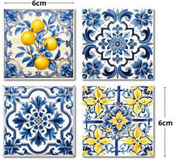  Nyomtatott dekorkarton - Mediterrán csempe minta 6x6cm 4db/csomag - papelito