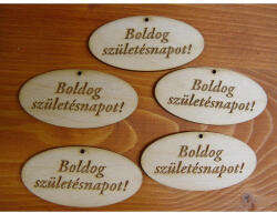 Natúr fa - "Boldog Születésnapot" gravírozott ovál táblák 4x8cm 5db/csomag - papelito