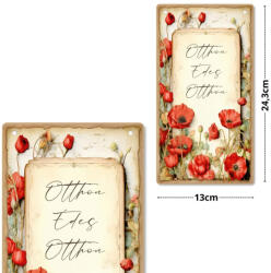  Nyomtatott fa tábla - Pipacsos akasztós tábla 13x24, 3cm - papelito