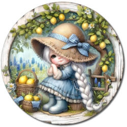 Nyomtatott fa tábla koszorú közép - Citromos lány 11, 8cm - papelito