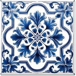 Nyomtatott fa tábla - Mediterrán csempe minta - kék keretes 12, 5x12, 5cm - papelito