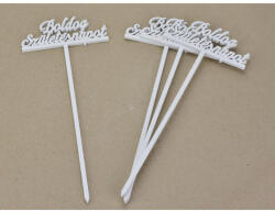  Fa - Beszúrós "Boldog születésnapot" felirat fehér 29cm 4db/csomag - koszorúhoz és asztaldíszhez