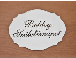 Natúr fa - "Boldog Születés napot" kiesős tábla fehér 7, 5x10cm - papelito