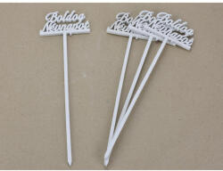 Beszúrós "Boldog névnapot" felirat fehér 29cm 4db/csomag - papelito