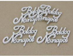  Boldog Névnapot felirat fehér 8, 5cm 4db/csomag - koszorúhoz és asztaldíszhez