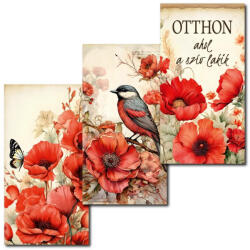 Nyomtatott dekorkarton - Pipacsos táblák 3db/csomag