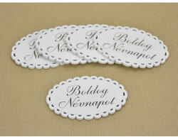  Fa - "Boldog Névnapot" csipkés ovál tábla fehér 5x8cm 5db/csomag - papelito