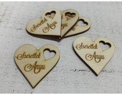  Natúr fa - "Szeretlek Anyu"gravirozott szív 5db/csomag - papelito