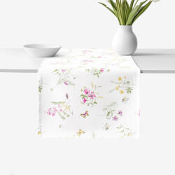 Goldea pamut asztali futó - színes réti virágok fehér alapon 50x140 cm