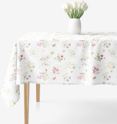 Goldea szögletes terítő 100% pamutvászon - színes réti virágok fehér alapon 120 x 160 cm