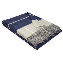 Interblanket Кашмирено Одеяло - Кариран Десен - Тъмносиньо И Екрю С Ресни - 140x200 См