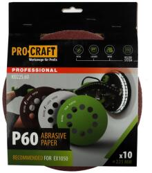PRO-CRAFT Disc abraziv pentru slefuitor cu excentric KD225.60 PROCRAFT (Set 10 buc)Diametru: 225 mm Granulatie: P60 (16071)