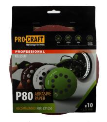 PRO-CRAFT Disc abraziv pentru slefuitor cu excentric KD225.80 PROCRAFT (Set 10 buc) Diametru: 225 mm Granulatie: P80 (16072)