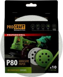 PRO-CRAFT Disc abraziv pentru slefuitor cu excentric KB180.80 PROCRAFT (Set 10 buc) Diametru: 180 mm, Granulatie: P80 (16050)