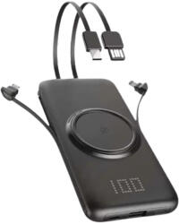 BlackBird P1 10000 mAh Power Bank Qi Töltéssel, USB, Type-C, Lightning, MicroUSB Fekete BH1551