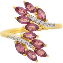  Arannyal Bevont Ezüst Gyűrű - Rhodolit Gránát és Fehér Topáz - pepita - 66 310 Ft