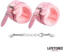 LateToBed BDSM Line Premium Fur Lined Handcuffs Pink