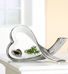  Ölelő Szívek - Modern kerámia dekoráció króm díszítéssel 25 cm