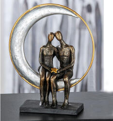  Arany és ezüst holdon üldögélő szerelmes bronz pár az ölükben csillaggal - 29cm