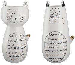  Fehér színű cica formájú kerámia váza fekete és arany díszítéssel - 18cm