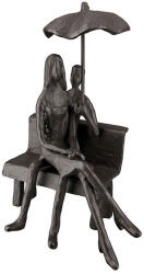  Gyönyörű kovácsoltvas padon ülő páros szobor esernyővel antik fekete színben - 19cm