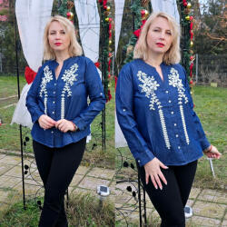 Ie traditionala Bluza cu broderie din denim Zina