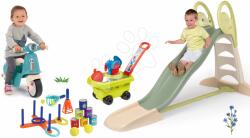 Smoby Set tobogan cu dublu val și babytaxiu Toboggan XL Life Smoby lungimea suprafeței de alunecare 230 cm cu apă și cărucior de grădină cu jocuri sportive (SM820304-20B)