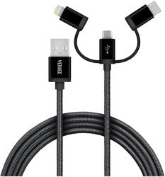 YENKEE YCU 400 USB-A apa - Micro USB/USB-C/Lightning apa 2.0 Adat és töltőkábel - Fekete (1m) (YCU 400 BK 3V1) (YCU 400 BK 3V1)