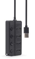 Gembird (UHB-U2P4P-01) USB 2.0 4 portos HUB, portonkénti kapcsoloval, fekete