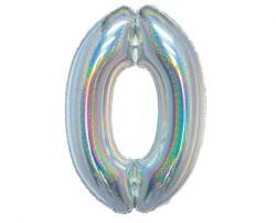  Ezüst Holographic 0-ás szám fólia lufi 76 cm (MLG144703)