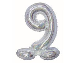  Ezüst Holographic Silver 9-es szám fólia lufi talppal 72 cm (MLG145793) - sandori