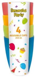  Színes Party műanyag pohár 4 db-os szett 250 ml (PNN94596)