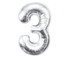  Ezüst Silver 3-as szám fólia lufi 85 cm (MLG109450)